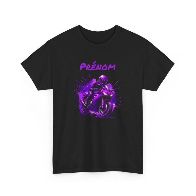 T-shirt Moto Homme Personnalisé Tee-shirt Motard Violette avec Prénom Cadeau Biker Deux Roues Racing Original