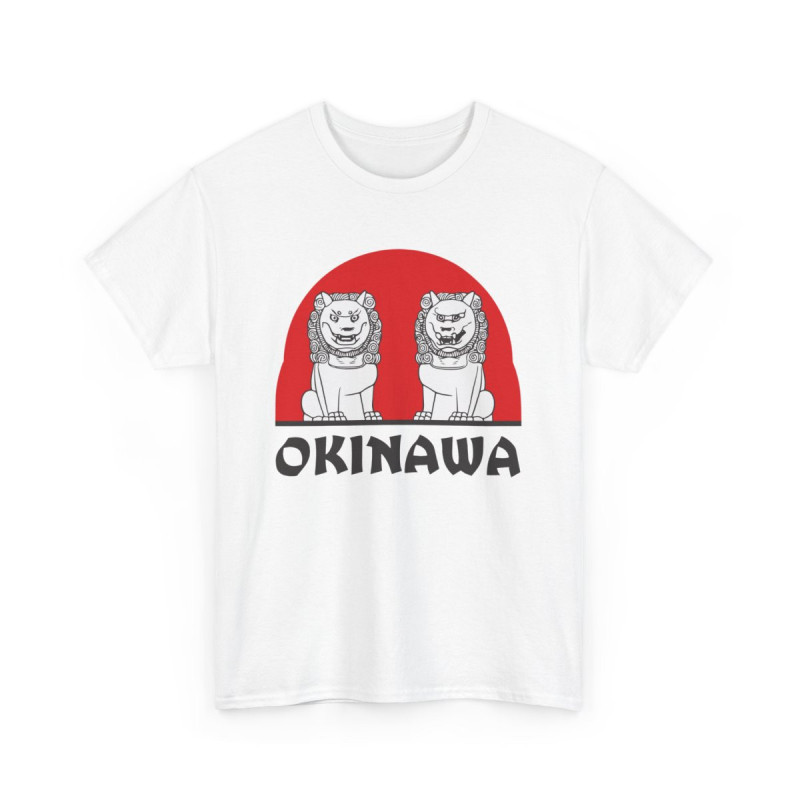 T-shirt Okinawa Unisexe Homme/Femme – Tee-shirt Japon Shisa Blanc ou Gris – Design Culture Tradition Japonaise