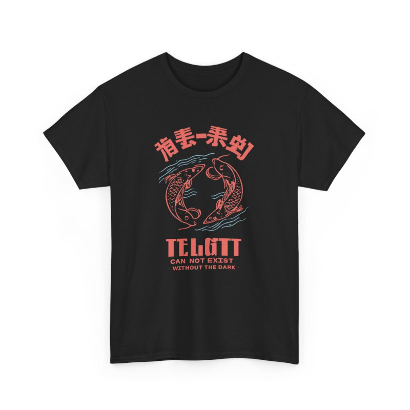 T-shirt Unisexe Koi Poisson Japonais – Tee-shirt Yin Yang “Light Can’t Exist Without Dark” – Zen Blanc Gris Noir