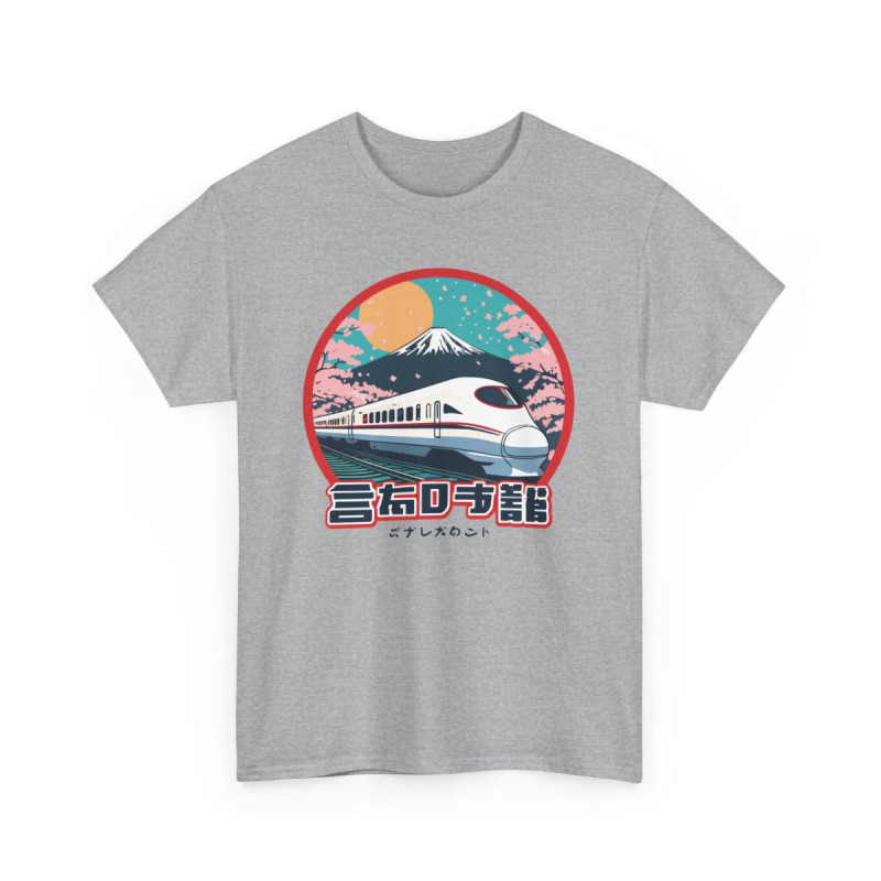 T-shirt Shinkansen Japon Unisexe Tee-shirt Train à Grande Vitesse, Mont Fuji et Cerisiers  Voyage Nippon Moderne