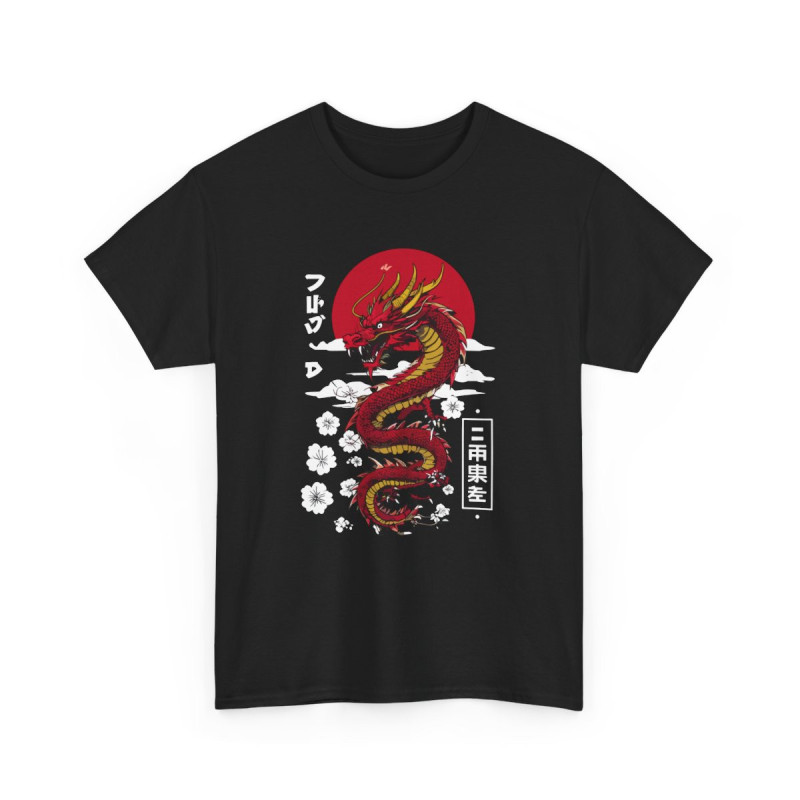 T-shirt Dragon Japonais Homme Tee-shirt Rouge & Or sur Fond Noir  Design Mythique Streetwear Asiatique