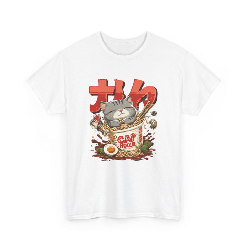 T-shirt Unisexe Chat Japonais Kawaii dans Bol de Nouilles – Tee-shirt Design Ramen, Manga & Culture Nippone