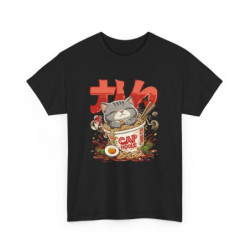 T-shirt Unisexe Chat Japonais Kawaii dans Bol de Nouilles – Tee-shirt Design Ramen, Manga & Culture Nippone