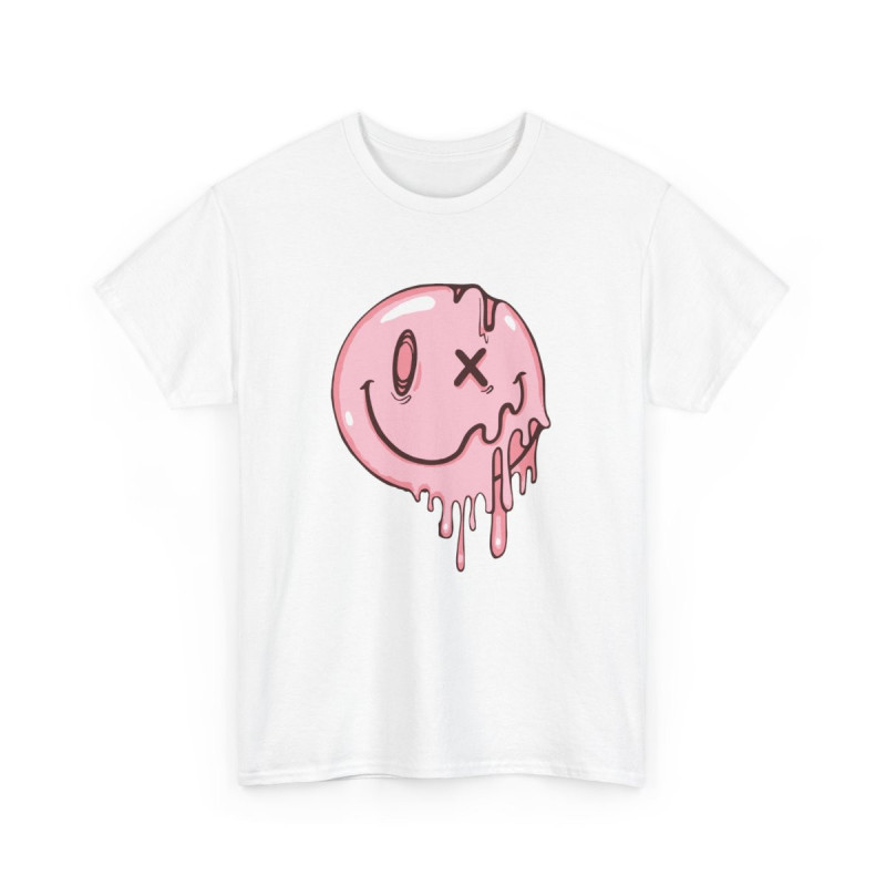 Tee-shirt Unisexe Smiley Fondu Rose – T-shirt Graphique Streetwear – Mode Urbaine Créative Adulte S à 3XL