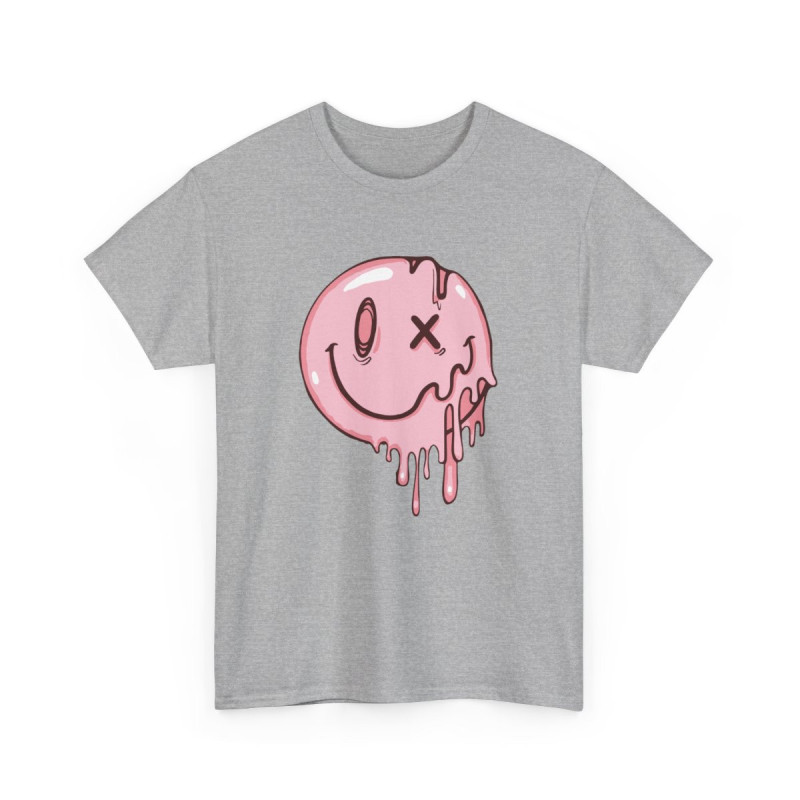 Tee-shirt Unisexe Smiley Fondu Rose – T-shirt Graphique Streetwear – Mode Urbaine Créative Adulte S à 3XL