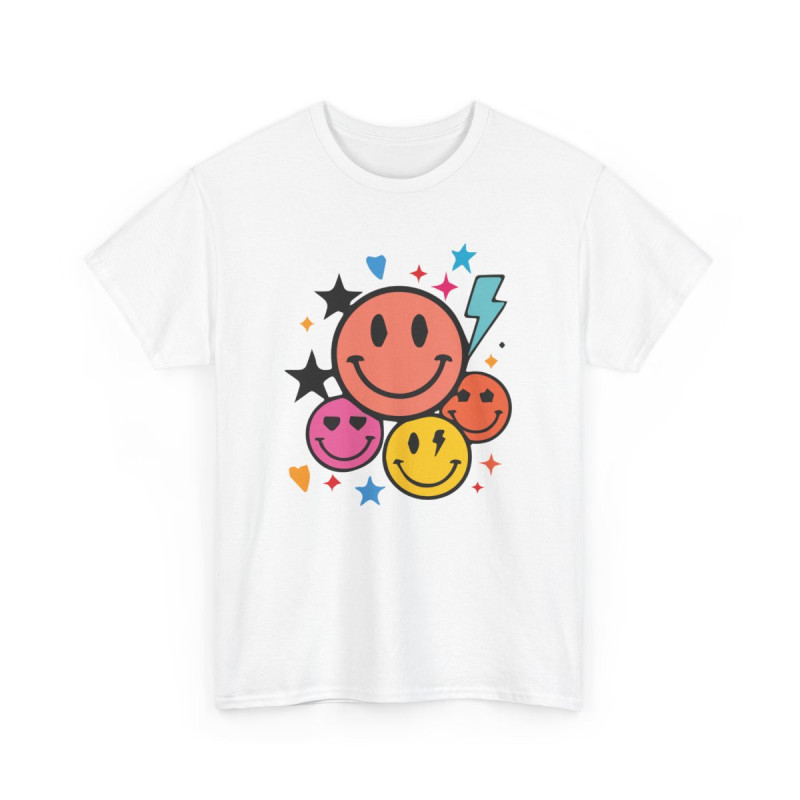 Tee-shirt Unisexe Smileys Multicolores Positifs T-shirt Pop Art Fun et Coloré Design Vibes Heureuses S à 3XL