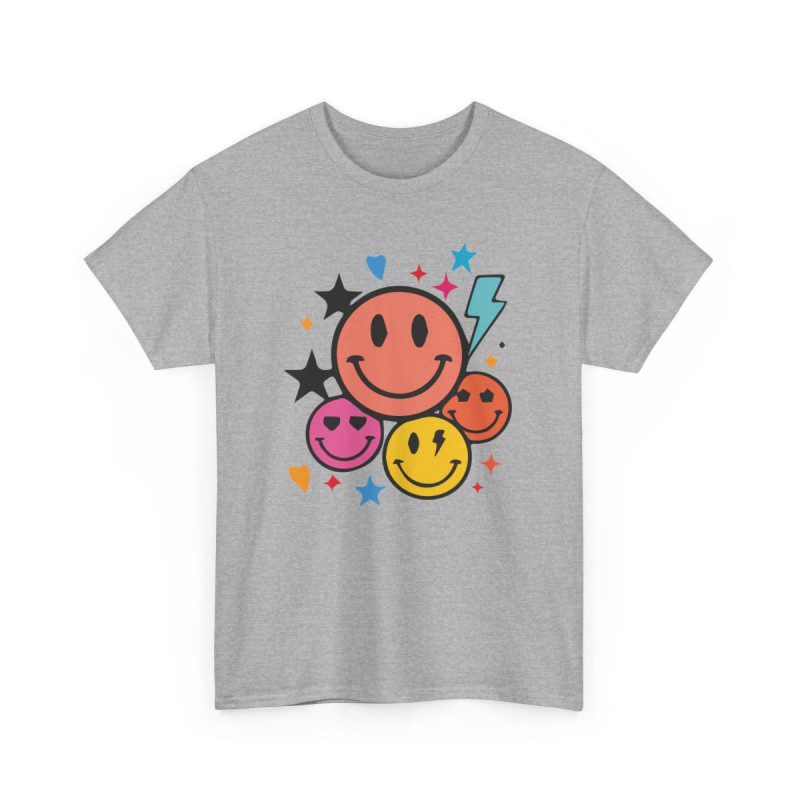 Tee-shirt Unisexe Smileys Multicolores Positifs T-shirt Pop Art Fun et Coloré Design Vibes Heureuses S à 3XL