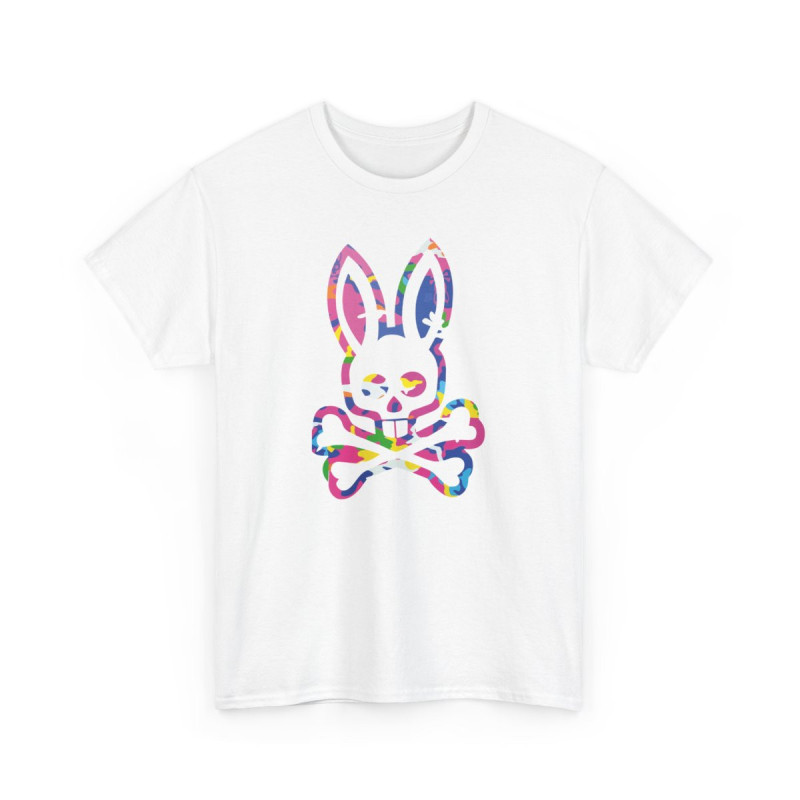 Tee-shirt Unisexe Lapin Crâne Multicolore – T-shirt Camouflage Pop Graphique – Streetwear Alternatif S à 3XL