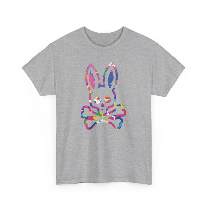 Tee-shirt Unisexe Lapin Crâne Multicolore – T-shirt Camouflage Pop Graphique – Streetwear Alternatif S à 3XL