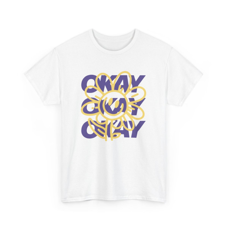 Tee-shirt Fleur Smiley Okay – T-shirt Graphique Positif Rétro – Unisexe Adulte S à 3XL