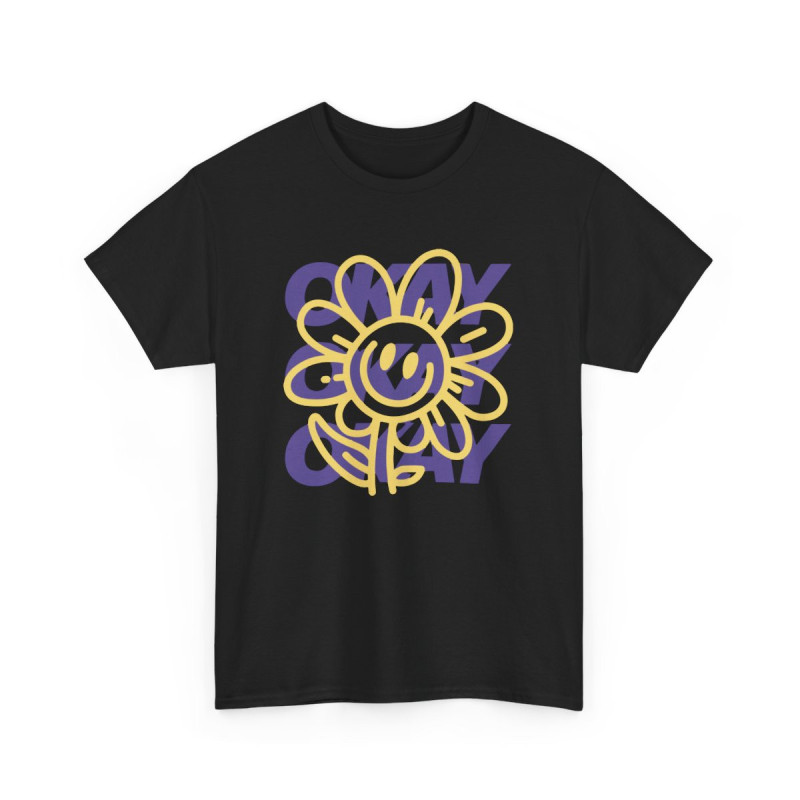 Tee-shirt Fleur Smiley Okay – T-shirt Graphique Positif Rétro – Unisexe Adulte S à 3XL
