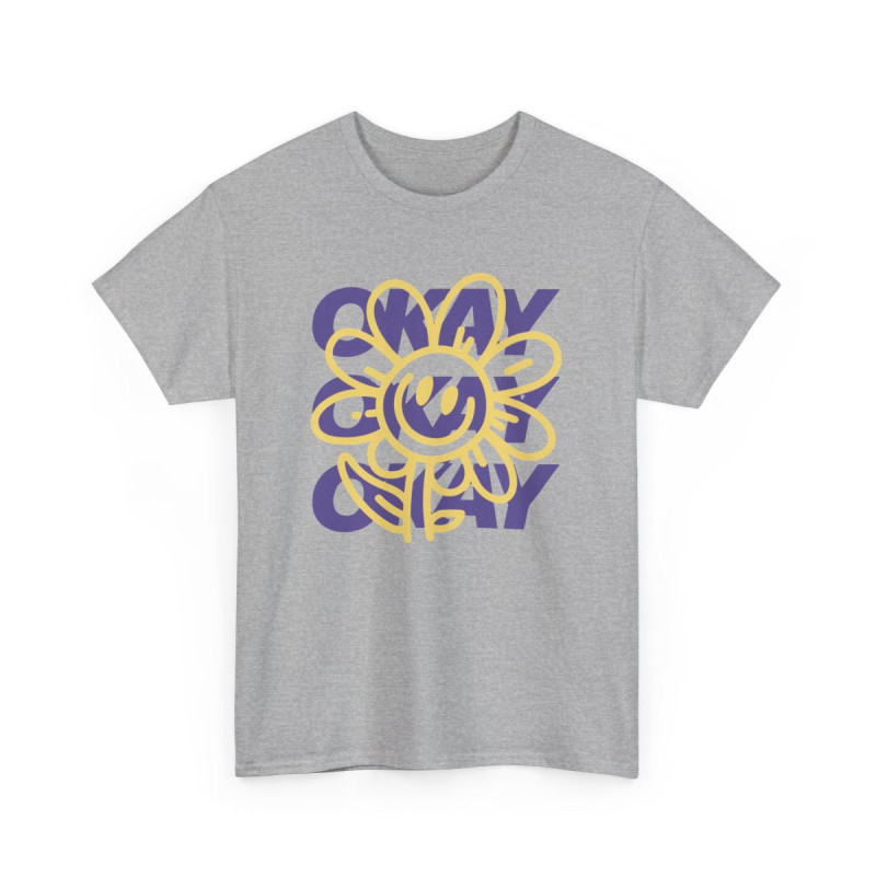 Tee-shirt Fleur Smiley Okay – T-shirt Graphique Positif Rétro – Unisexe Adulte S à 3XL
