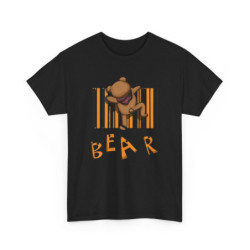 T-shirt Ours Cartoon Suspendu Code-Barres & Lettres BEAR Streetwear Graphique Unisexe Blanc Gris Noir