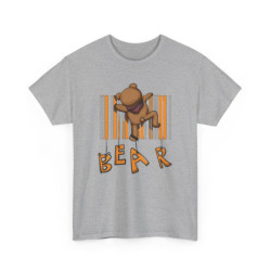 T-shirt Ours Cartoon Suspendu Code-Barres & Lettres BEAR Streetwear Graphique Unisexe Blanc Gris Noir