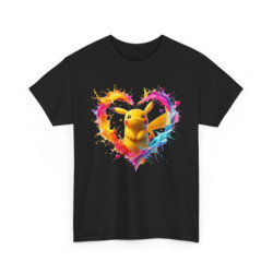 T-shirt Créature Jaune avec Cœur Splash Multicolore – Tee-shirt Amour Geek & Manga – Unisexe – Blanc, Gris, Noir