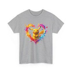 T-shirt Créature Jaune avec Cœur Splash Multicolore – Tee-shirt Amour Geek & Manga – Unisexe – Blanc, Gris, Noir
