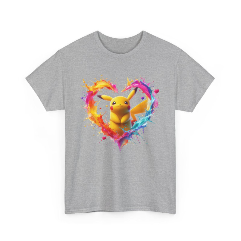 T-shirt Créature Jaune avec Cœur Splash Multicolore – Tee-shirt Amour Geek & Manga – Unisexe – Blanc, Gris, Noir