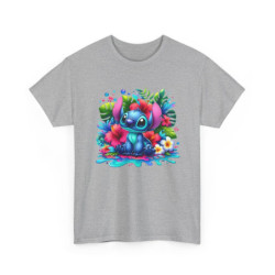 T-shirt Style Stitch Tropical Coloré  Design Fleurs d’Hibiscus & Jungle  Look Fun et Kawaii