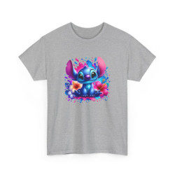 T-shirt Stitch Assis Style Cartoon – Fleurs Hibiscus Colorées & Éclaboussures