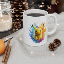 Tasse Pikachu  – Mug Éclaboussures Colorées Style Pop – Cadeau Fun Céramique 325ml