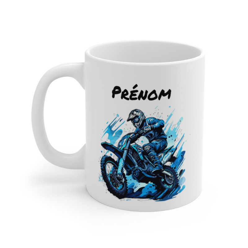 Tasse Motocross Personnalisable Mug Pilote Moto Bleu avec Prénom  Cadeau Rider Tout-Terrain Céramique 325ml