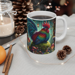 Tasse Coq Féerique Couleurs Arc-en-ciel – Mug Forêt Magique Fantaisie – Cadeau Original 325ml