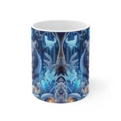Tasse Tigre Blanc Hiver Féérique – Mug Forêt Enneigée Fantaisie – Cadeau Animal Glacial Majestueux 325ml