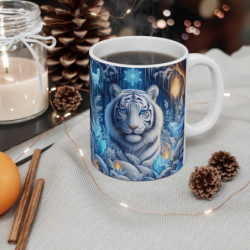 Tasse Tigre Blanc Hiver Féérique – Mug Forêt Enneigée Fantaisie – Cadeau Animal Glacial Majestueux 325ml