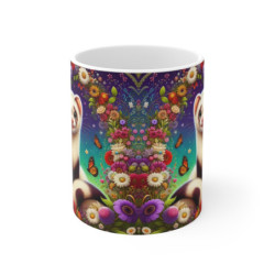 Tasse Furet Illustration Fleurie – Mug Printemps Animal Mignon – Cadeau Fantaisie Nature Colorée 325ml
