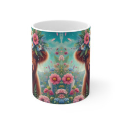 Tasse Vache Highland Couronne Fleurie – Mug Bohème Panoramique – Cadeau Ferme Nature Céramique 325ml