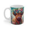Tasse Vache Highland Couronne Fleurie – Mug Bohème Panoramique – Cadeau Ferme Nature Céramique 325ml