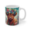 Tasse Vache Highland Couronne Fleurie – Mug Bohème Panoramique – Cadeau Ferme Nature Céramique 325ml