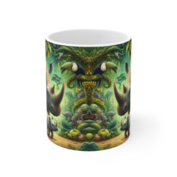 Tasse Jungle Rhinocéros & Bébé – Mug Panoramique Tropical – Cadeau Animaux Exotiques Céramique 325ml