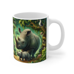 Tasse Jungle Rhinocéros & Bébé – Mug Panoramique Tropical – Cadeau Animaux Exotiques Céramique 325ml
