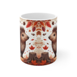 Tasse Hérisson Mignon Automne – Mug Panoramique Forêt – Cadeau Animalier Saison Céramique 325ml
