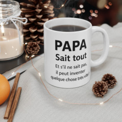 Mug Papa Sait Tout – Tasse Humour Drôle pour Papa – Idée Cadeau Fête des Pères ou Anniversaire 325ml