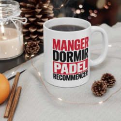 Tasse Céramique 325ml “Manger Dormir Padel Recommencer” – Mug Humour Sport Raquette – Idée Cadeau Joueur de Padel