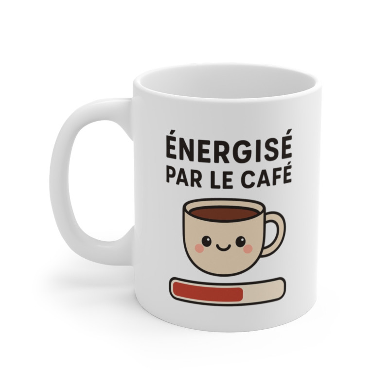 Tasse Énergisé par le Café – Mug Humour Kawaii Tasse Mignonne – Cadeau Amoureux du Café 325ml