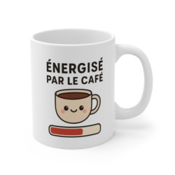 Tasse Énergisé par le Café – Mug Humour Kawaii Tasse Mignonne – Cadeau Amoureux du Café 325ml