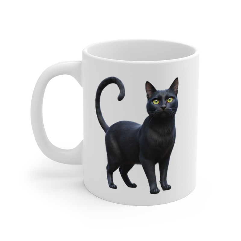 Mug Chat Noir Élégant – Tasse Céramique Chat Réaliste aux Yeux Verts – Cadeau Amoureux des Chats 325ml