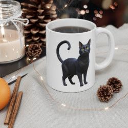 Mug Chat Noir Élégant – Tasse Céramique Chat Réaliste aux Yeux Verts – Cadeau Amoureux des Chats 325ml