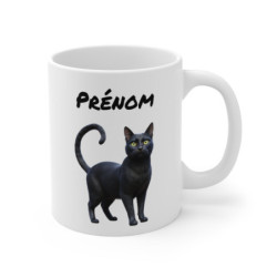 Mug Personnalisé Chat Noir – Tasse Céramique avec Prénom – Illustration Réaliste de Chat Noir aux Yeux Verts