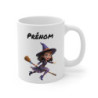 Mug Personnalisé Sorcière – Tasse Halloween avec Prénom – Illustration d’une Petite Sorcière sur Balai – Cadeau Magique