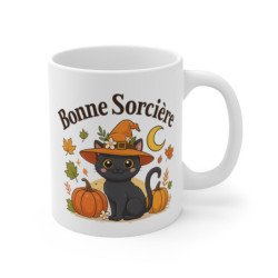 Mug Bonne Sorcière – Tasse Halloween Chat Noir et Citrouilles – Cadeau Magique 325ml