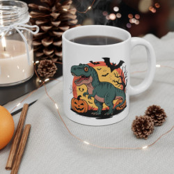 Mug Dinosaure Halloween 325ml – Tasse Céramique T-Rex Citrouilles Chauves-Souris – Cadeau Café Thé Effrayant