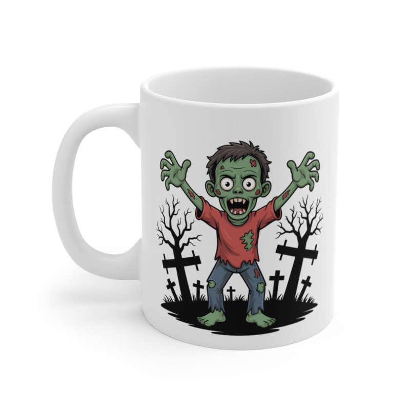Mug Zombie Halloween 325ml – Tasse Céramique Cartoon Effrayant – Cadeau Café Thé Citrouilles et Cimetière