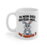 Mug Humour Lapin 325ml – Tasse Céramique Drôle “Protège-Moi des Abrutis” – Cadeau Original Sarcastique