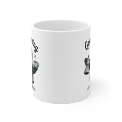 Mug Pingouin Good Morning 325ml – Tasse Céramique Café Tablier à Pois – Cadeau Original Petit Déjeuner