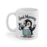 Mug Pingouin Good Morning 325ml – Tasse Céramique Café Tablier à Pois – Cadeau Original Petit Déjeuner