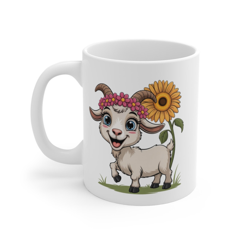 Mug Chèvre Mignonne 325ml – Tasse Céramique Tournesol & Fleurs Cartoon – Cadeau Nature Original